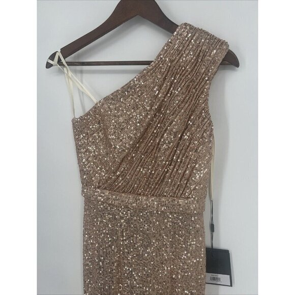 MAC DUGGAL Womens Size 0 Gold SEQUINED RUCHED 1 SHOULDER Formal GOWN Dress 26694 - Picture 6 of 11